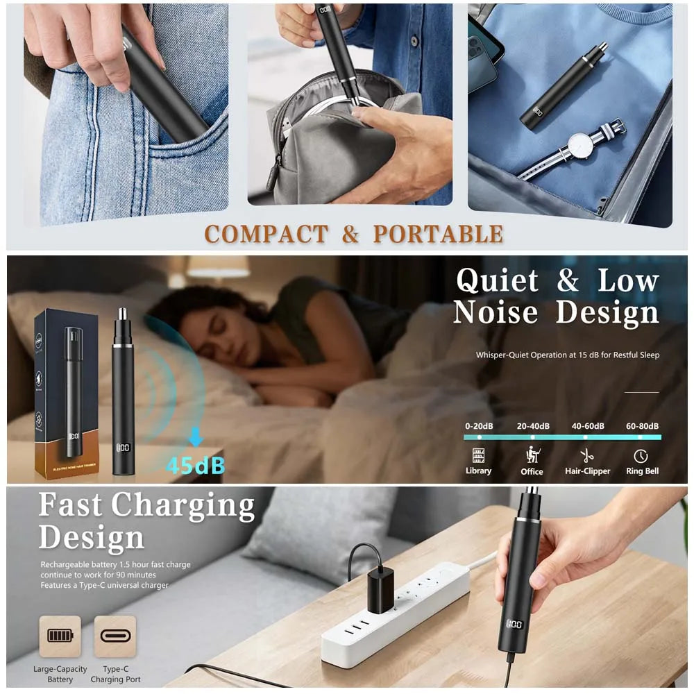 Rechargeable Nose & Ear Hair Trimmer for Women & Men Nose Hair Shaver for nasal clearance - portable grooming tool Easy Clean Cordless Trimmer