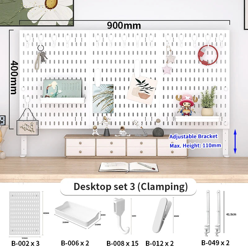 Home & Office Desktop Pegboard: Height-Adjustable Standing Storage Rack for Supplies, Also for Decorative Figurine Display - Nexvibe