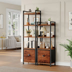 JHK Wood 5 Tier Bookshelf with 1 Fabric Drawer Multi-Functional Display Standing Shelf for Books Movies and Storage Organizer