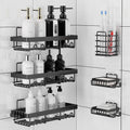 6 Pack Shower Caddy Shelf Organizer Rack, Self Adhesive Black Bathroom Shelves Basket, Bathroom Accessory Decor Set, No Drilling