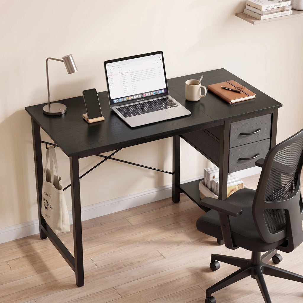 MCQ 40 Inch Standing Office Computer Desk with Drawers and Side Hook Ergonomic Gaming Desk With Storage X‑Frame Stability For Home Office Small Space