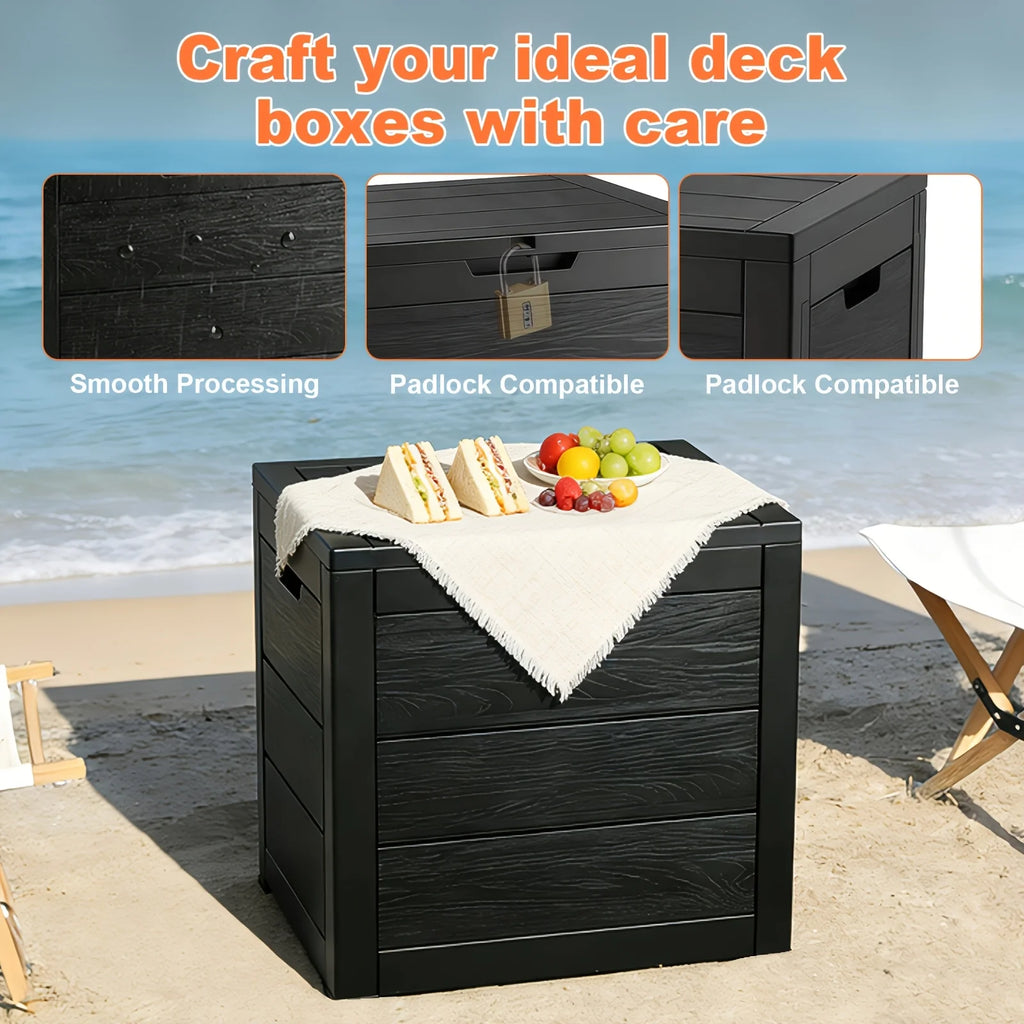 35 Gallon Large Outdoor Resin Storage Box With Lockable Lid - Heavy-Duty Deck Box For Patio Furniture Cushions, Pool Accessories