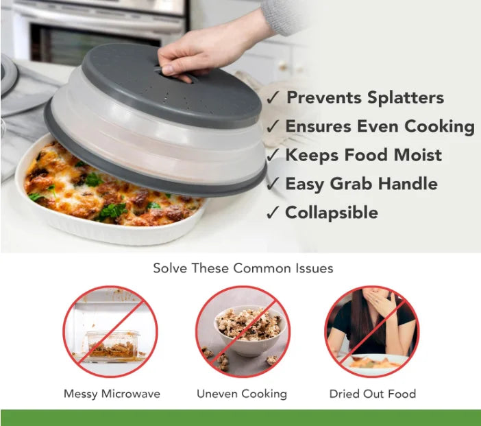 Microwave Splatter Covers, 10.4" Collapsible Microwave Lid for Food, 300°F Heat-Resistant PP Splatter Guard for Plate Dish, Multi-Use Kitchen Colander Gadget for Washing Fruits Vegetables