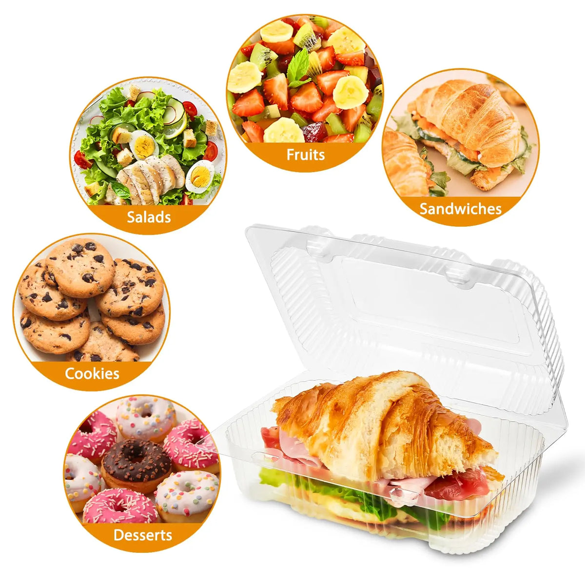 50 Pcs Multi-Purpose Clear Plastic Boxes - Disposable Containers for Fruit Salad Sushi Dessert Takeout Party Picnic