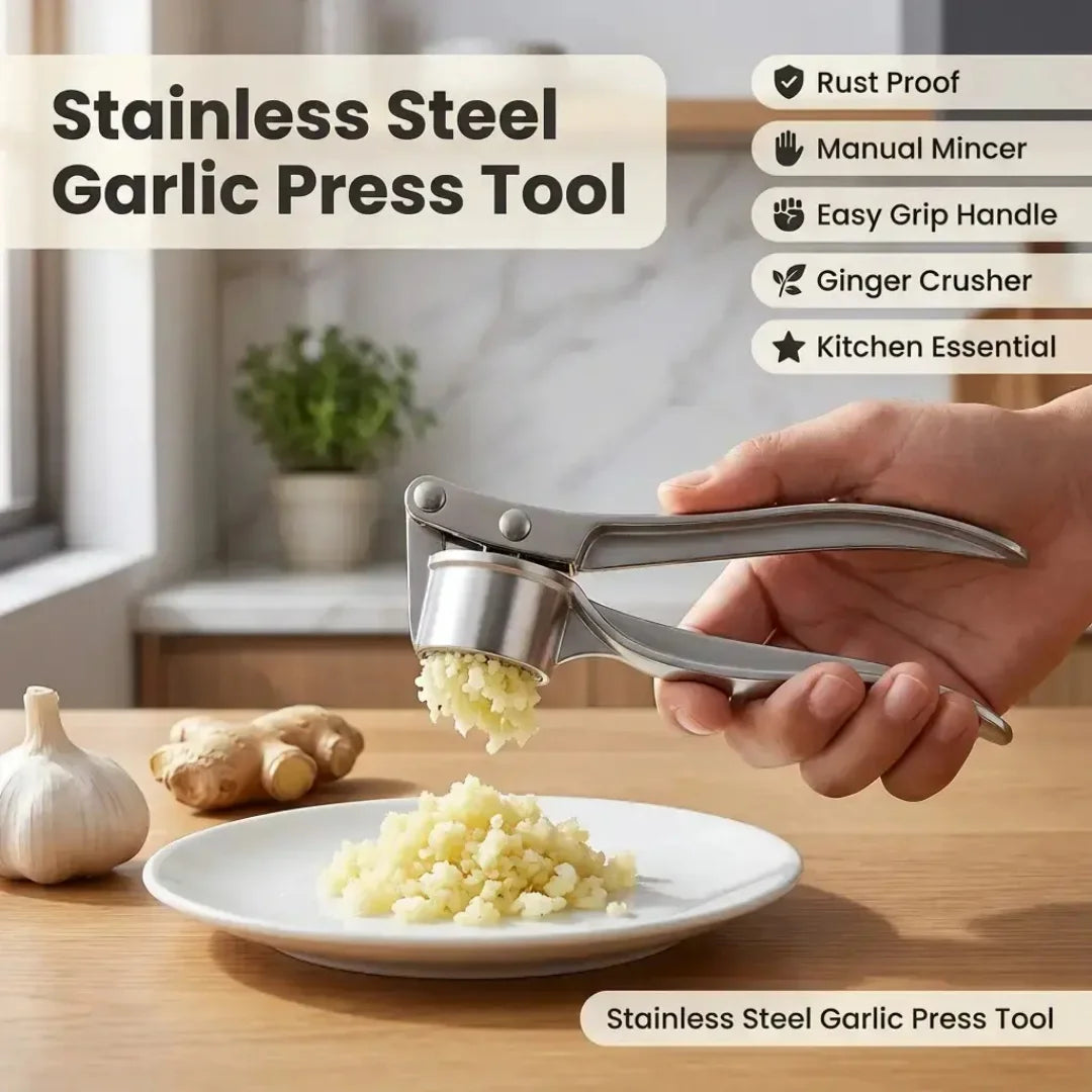 Stainless Steel Garlic Press, Manual Garlic & Ginger Crusher Kitchen Tool