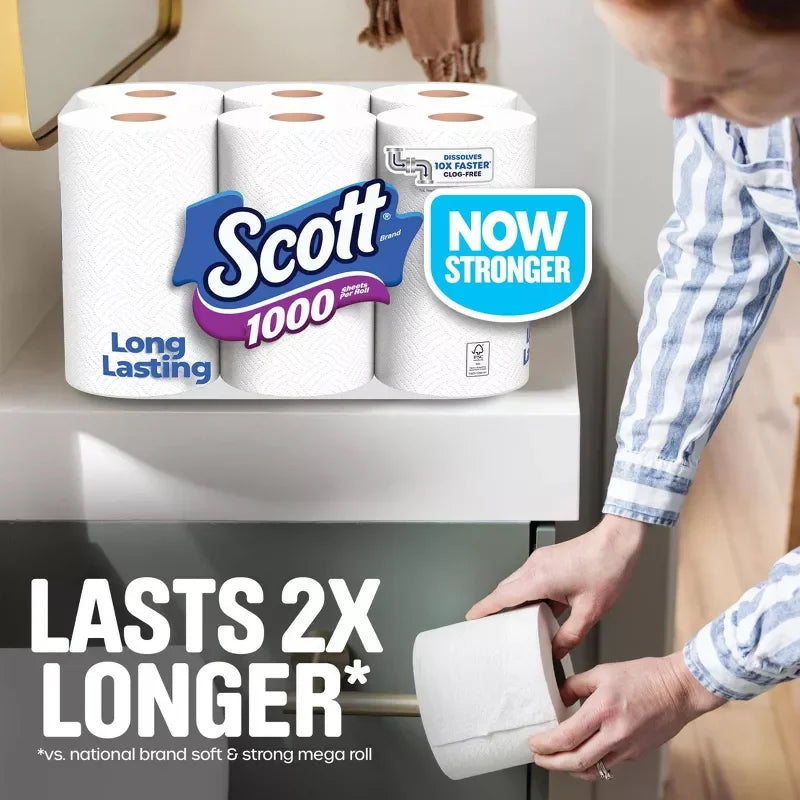1000 Septic-Safe 1-Ply Toilet Paper - 4 Rolls: 1000 Sheets Per Roll
