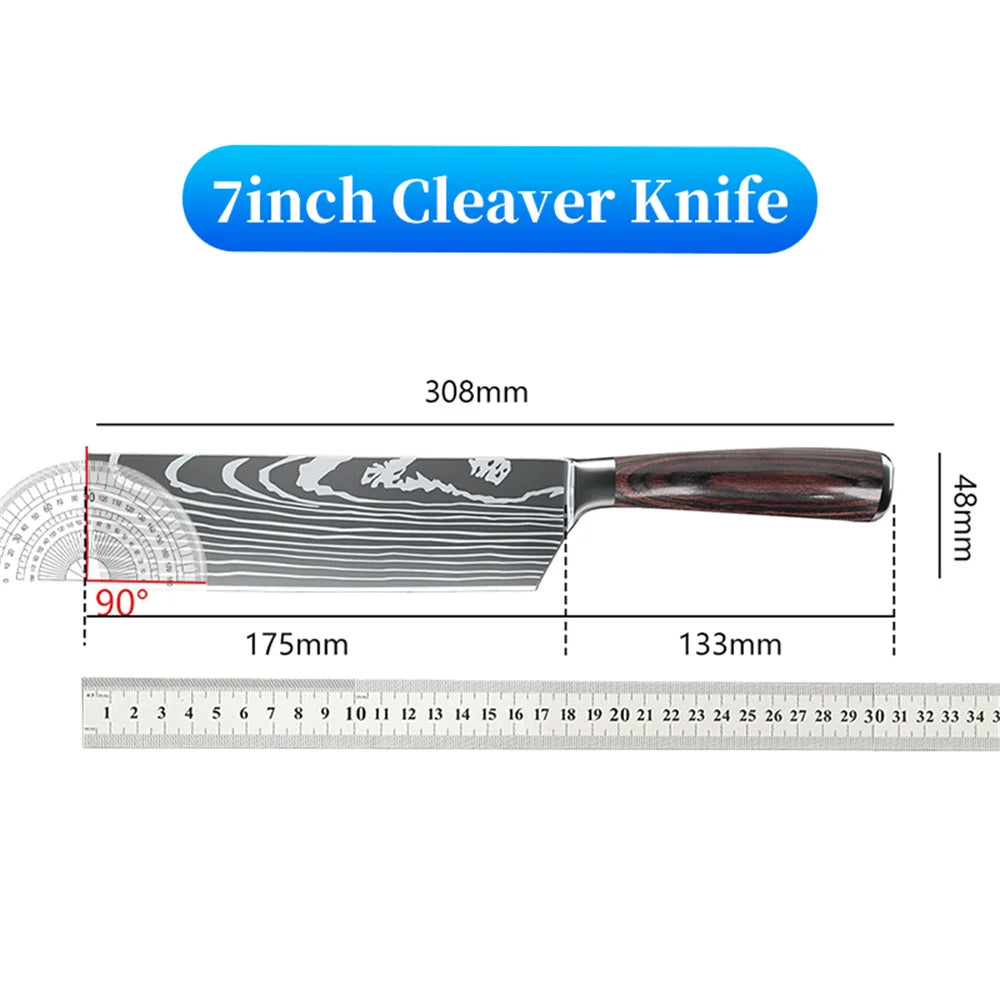 9 Types of Stainless Steel Kitchen Knife, Japanese Chef Knife, Meat Cleaver, Santoku, Bread, Boning, Slicing, Fruit Knife with Gift Box