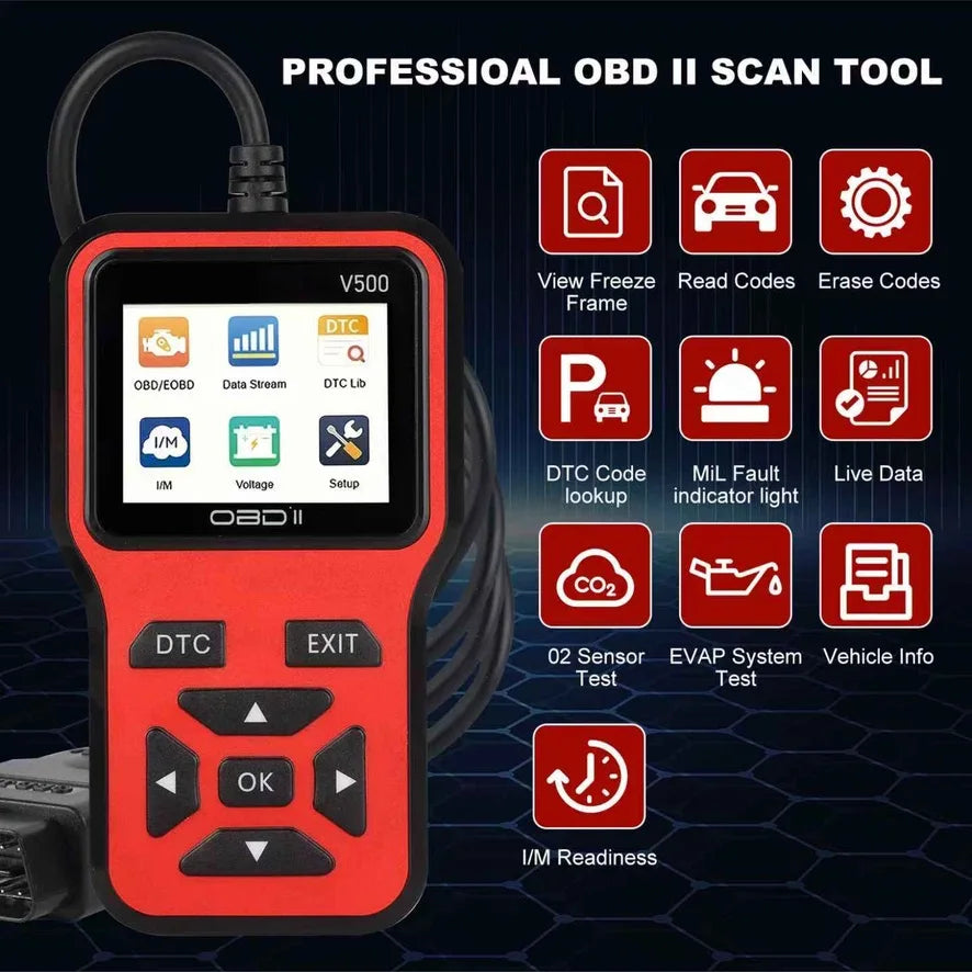 V500 OBD2 Scanner Auto Car Diagnostic Tool with Color Screen Code Reader And ECU Health Inspection Functionality