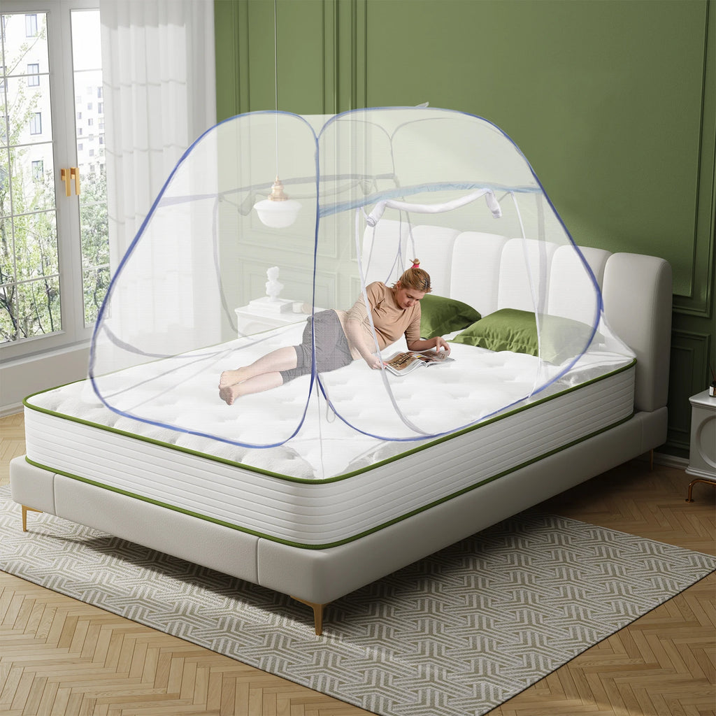 1.8M Blue Bed Cover Total Enclosed Anti-Mosquito Bed Canopy with Storage Bag Triple Door Double Zip Design Easy Installation