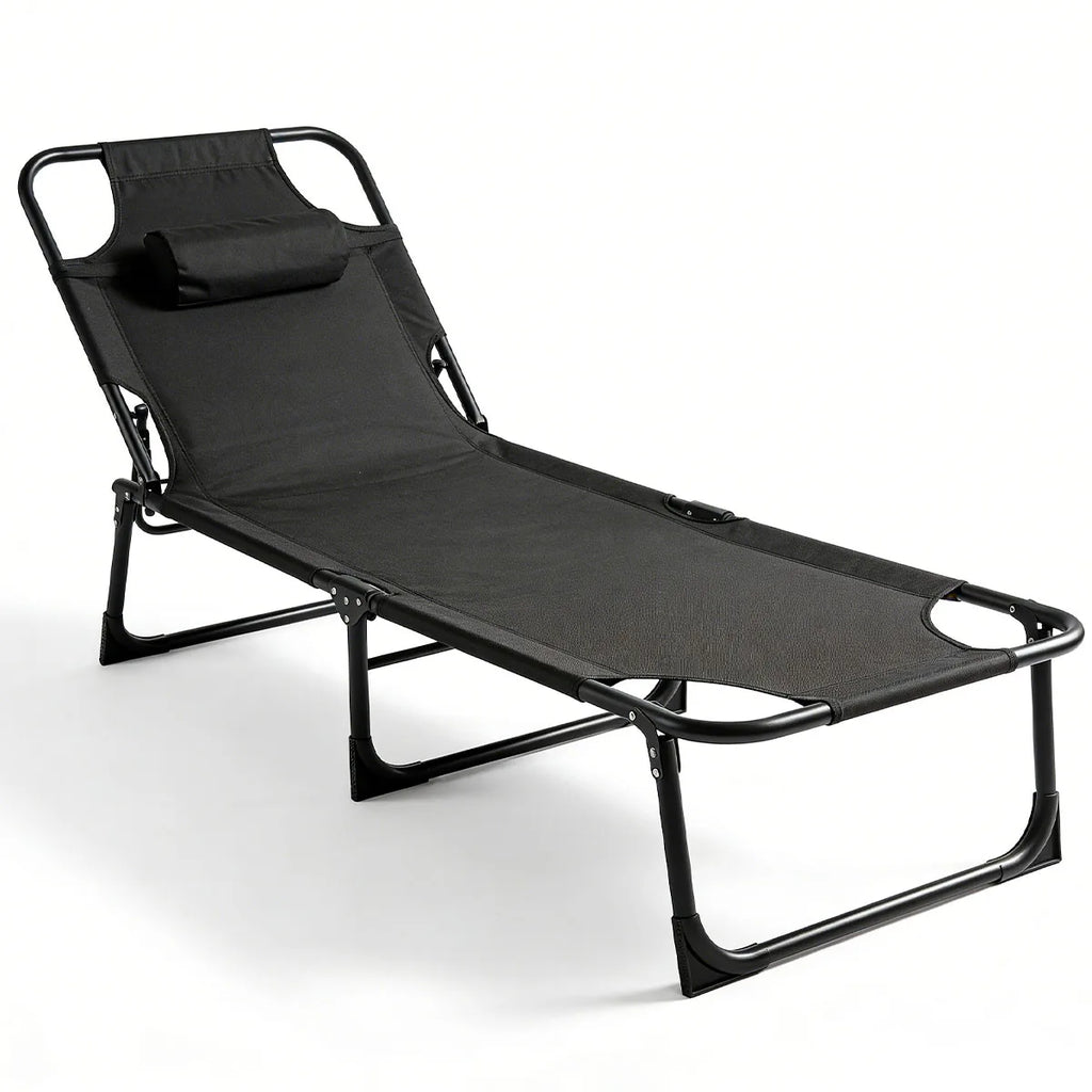 56cm Adjustable Folding Camping Lounge Chair with Removable Soft Cushion, 3 Position Reclining Portable Beach Tanning Chair, Heavy Duty 330 LBS Fold Up Outdoor Chaise Lounge for Pool Patio Office Napping Indoor & Backyard
