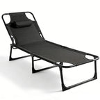 56cm Adjustable Folding Camping Lounge Chair with Removable Soft Cushion, 3 Position Reclining Portable Beach Tanning Chair, Heavy Duty 330 LBS Fold Up Outdoor Chaise Lounge for Pool Patio Office Napping Indoor & Backyard