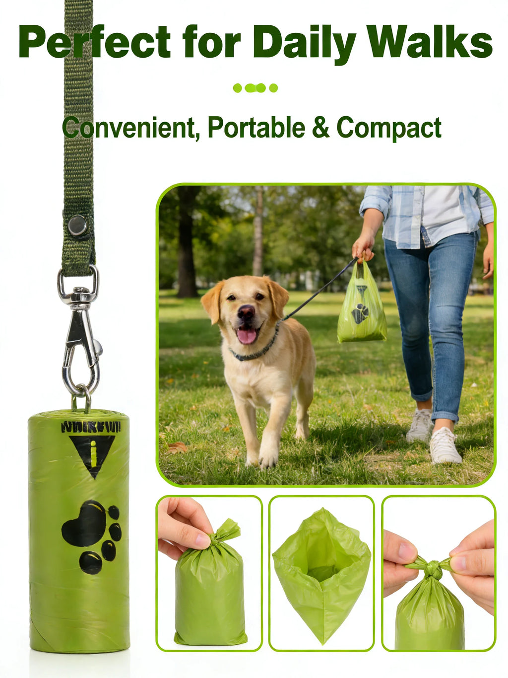 Eco-Friendly Dog Poop Bags Leak-Proof Extra Thick EPI Material Unscented Pet Waste Bags for Dog Walking Outdoor
