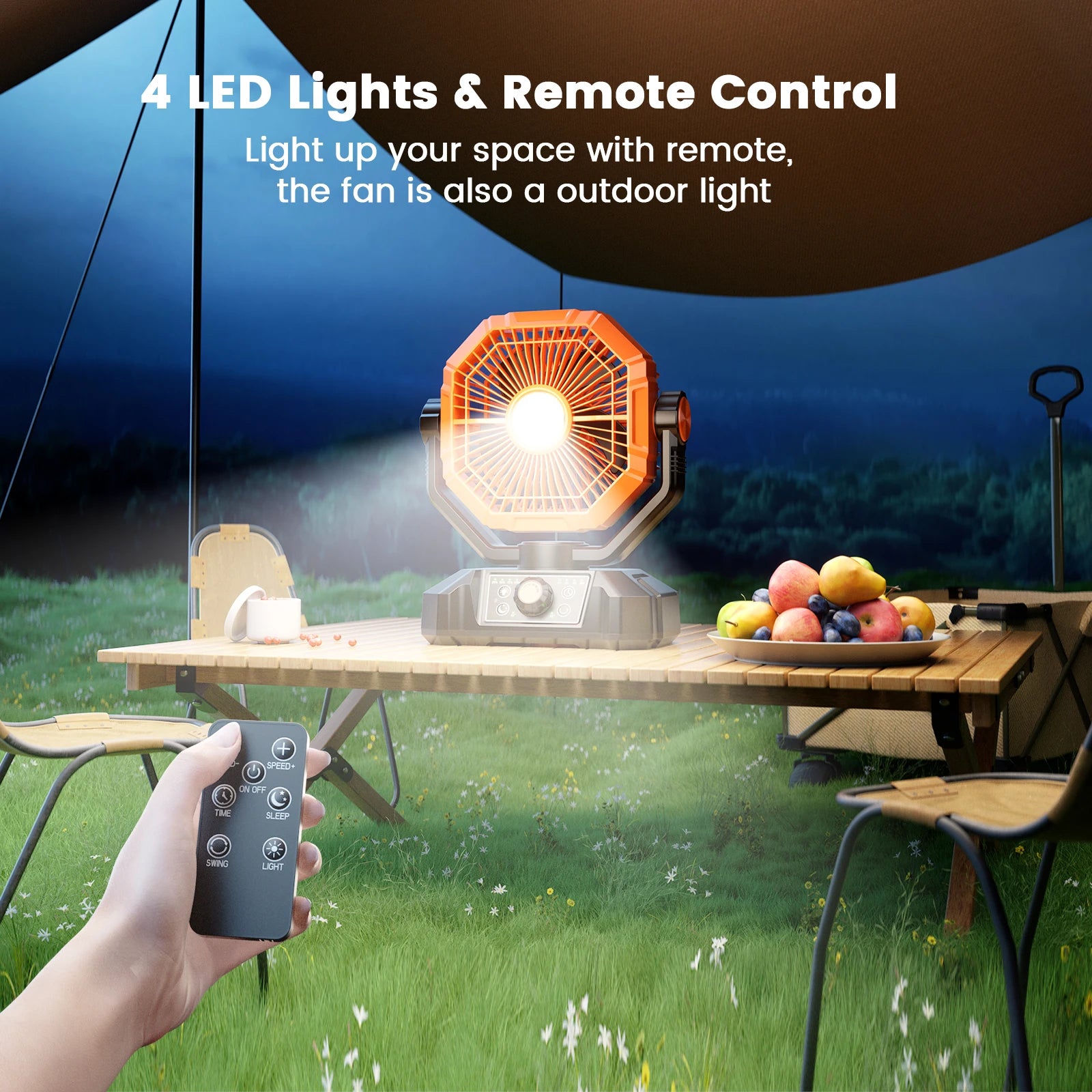 20000mAh Camping Fan with LED Lantern 8 Speed Desk Fan with Remote Portable Outdoor Fan with Hook for Tent Power Outages Jobsite
