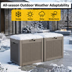 30 Gallon Gray Rattan Textured Resin Outdoor Deck Box Weatherproof Lockable Patio Storage Chest for Backyard Pool Garden Supplies