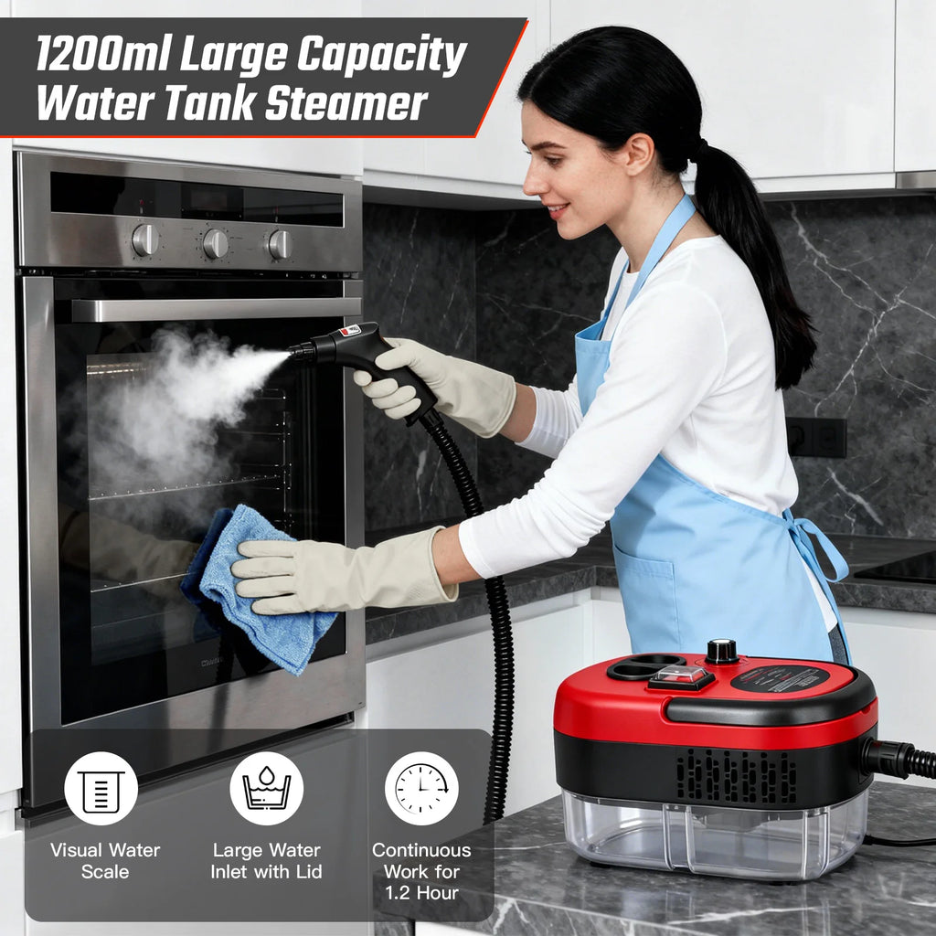 Portable Steam Cleaner 2500W 1200ML Handheld Air Conditioner Kitchen Hood High-Temperature 105°C Adjustable 6 Levels 20 Accessories Car Cleaning Machine Home Appliances