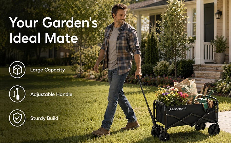 Collapsible Wagon with Wheels, 220 lbs Wagons CartsFoldable Wagon Cart with Flexible Handle, LightweightPortable Folding Utility Grocery Shopping Cart for GrocerySports Garden Camping