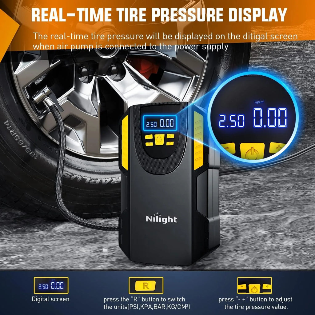 Nilight Tire Inflator Portable Air Compressor, Car Air Pump 150PSI Digital Tire Pressure Gauge Auto Shutoff Tire Pump for Car