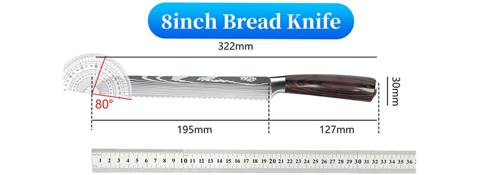 9 Types of Stainless Steel Kitchen Knife, Japanese Chef Knife, Meat Cleaver, Santoku, Bread, Boning, Slicing, Fruit Knife with Gift Box
