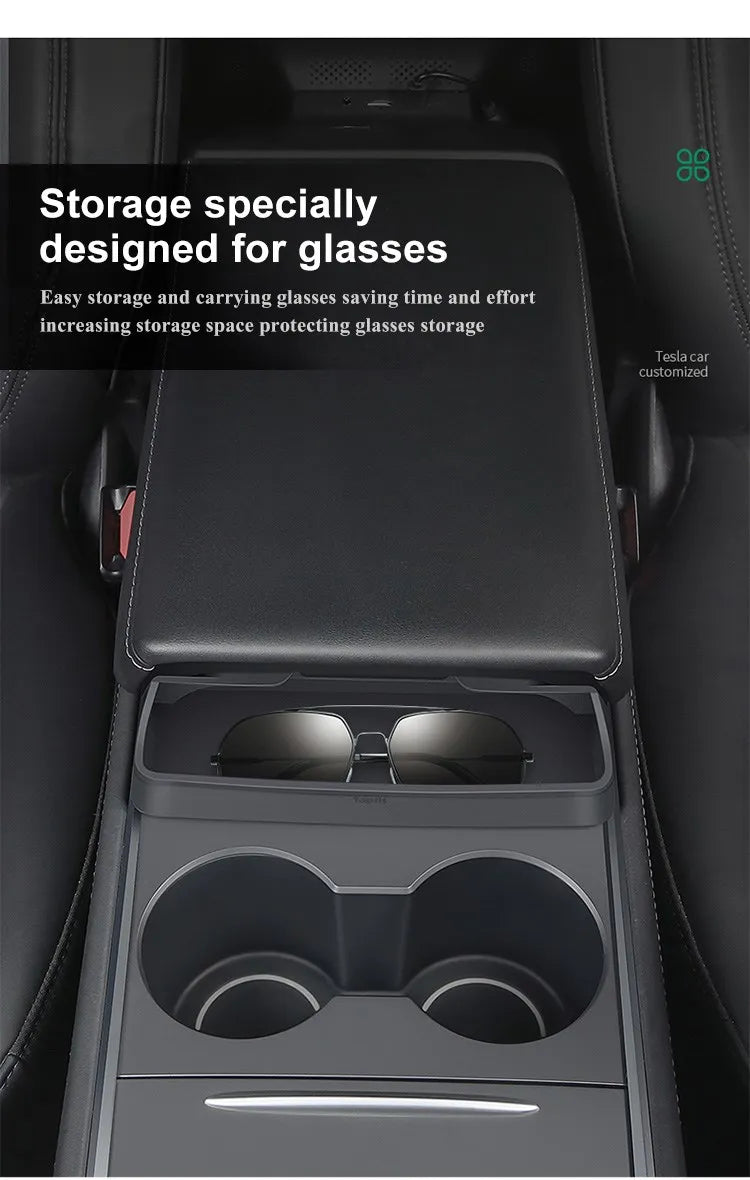 For Tesla Model 3 Model Y Accessories 2023 Central Control Armrest Box Phone Pocket Car Glasses Case Storage Tray Auto Parts