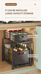 2 Tier Slide Out Cabinet Organizer Heavy Duty, Under Sink Storage Shelf for Kitchen Bathroom, Adjustable Metal Shelf 1/2 Pack