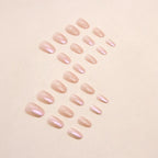 24 short oval press on nails gradient fake nails, paired with 1 piece of jelly and 1 nail file