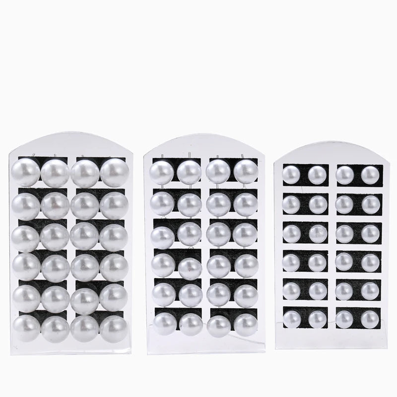 New 12 pairs/set White Imitation Pearl Stud Earrings For Women Girls Ear Jewelry Round Ball 8mm 10mm 12mm