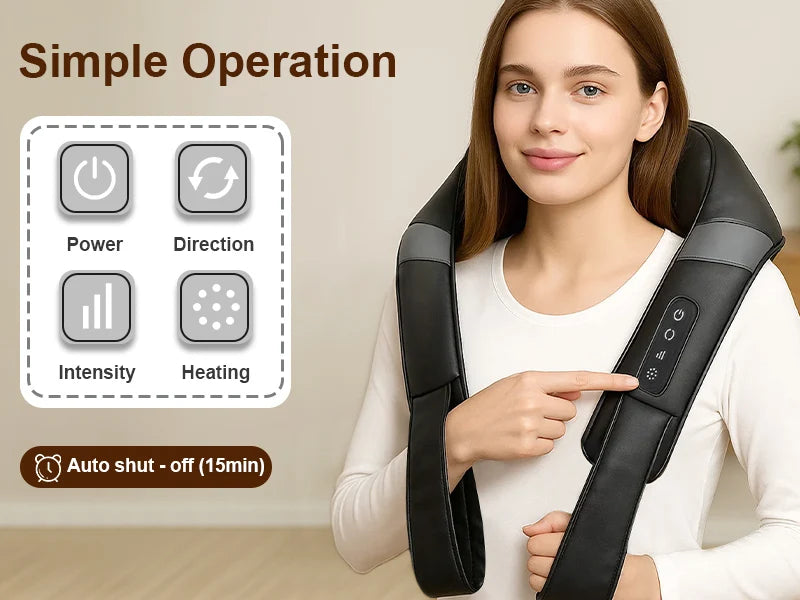 Leercon Shiatsu Neck and Shoulder Massager Heated Back Massager U Shape Deep Kneading Electric Massage Pillow For Neck Waist Leg Body