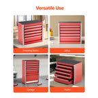 SucceBuy 5-Drawer 8.6in Metal Tool Box Red/Black Portable Small Tool Chest with PP Feet Pads for Garage Workshop Tools Storage