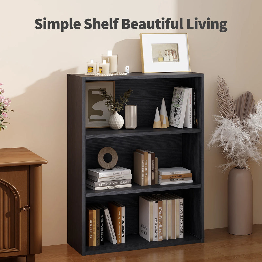 MCQ Wooden 3 Tiers Bookshelf Storage 31.5 Inch Tall Standing Display Bookshelf Sturdy Structure Graduated Shelves for Home