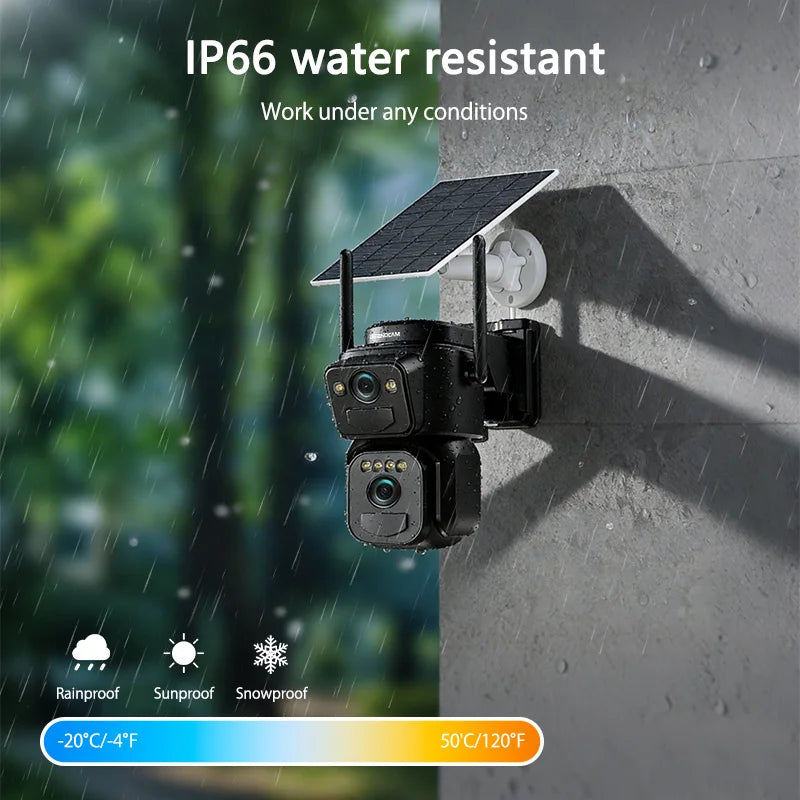 SZSINOCAM Dual Lens Solar WiFi Camera Outdoor Security 24h Record Built in Battery Solar Panel Wireless Cam Alarm