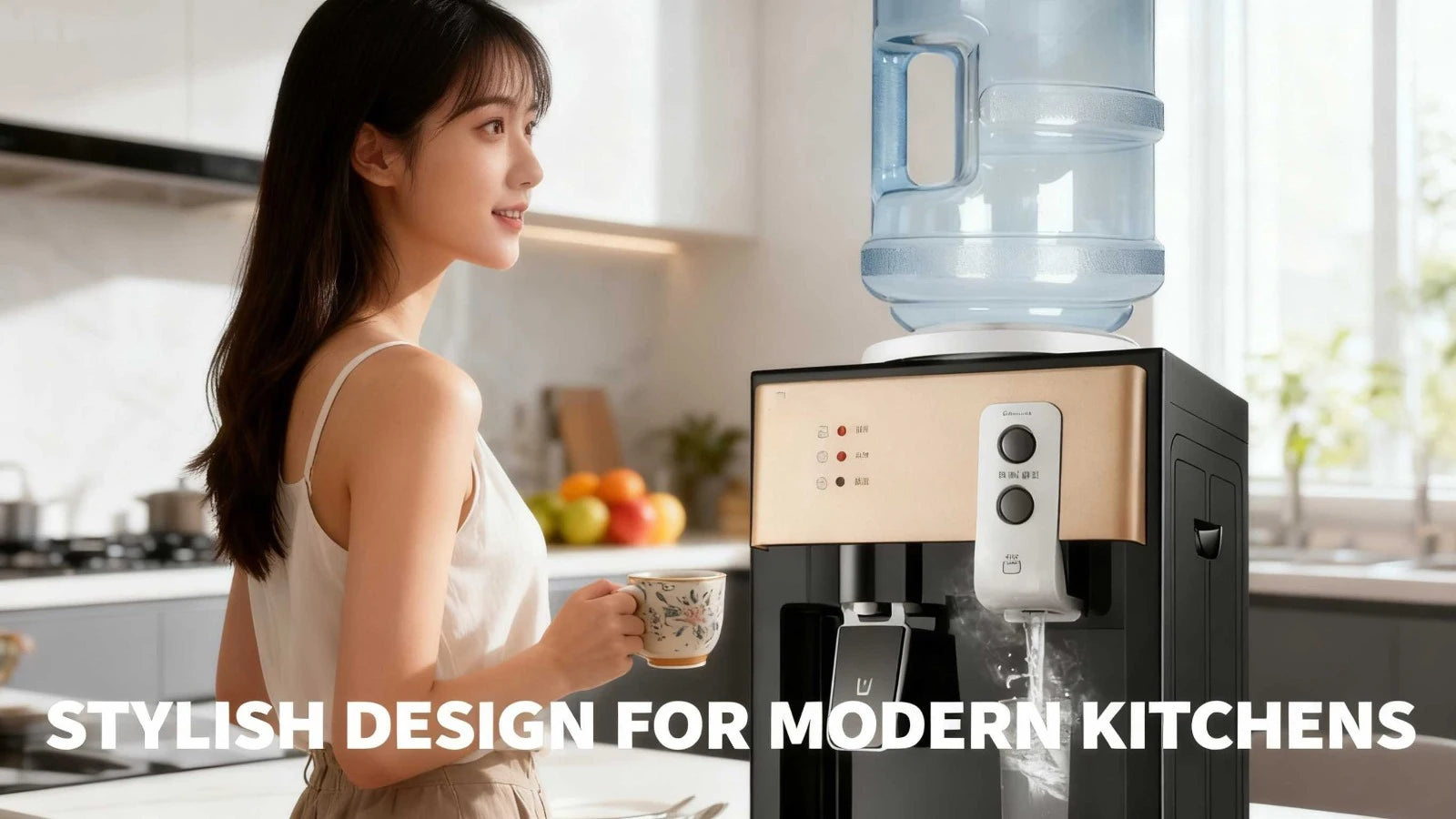 Electric Hot & Cold Water Cooler Dispenser Versatile Desktop Top Loading Water Dispenser (110V US/ 220V EU) for Home Office