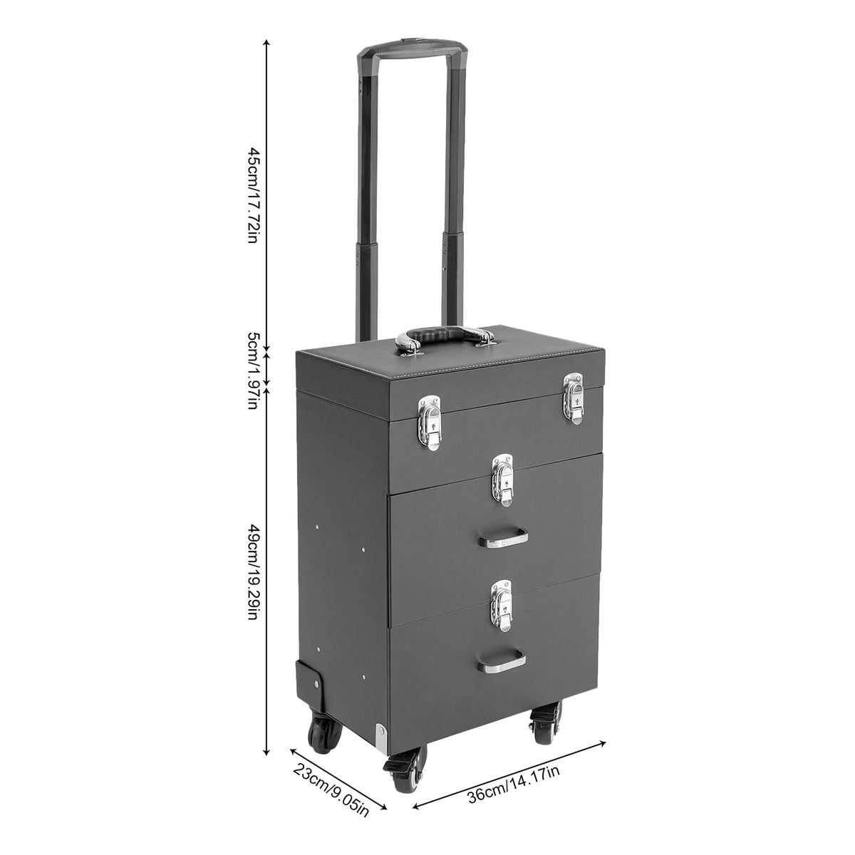 Rolling Makeup Train Case with Wheels, Professional Cosmetic Trolley Lockable Storage, 3-Layer Large Capacity Travel Organizer