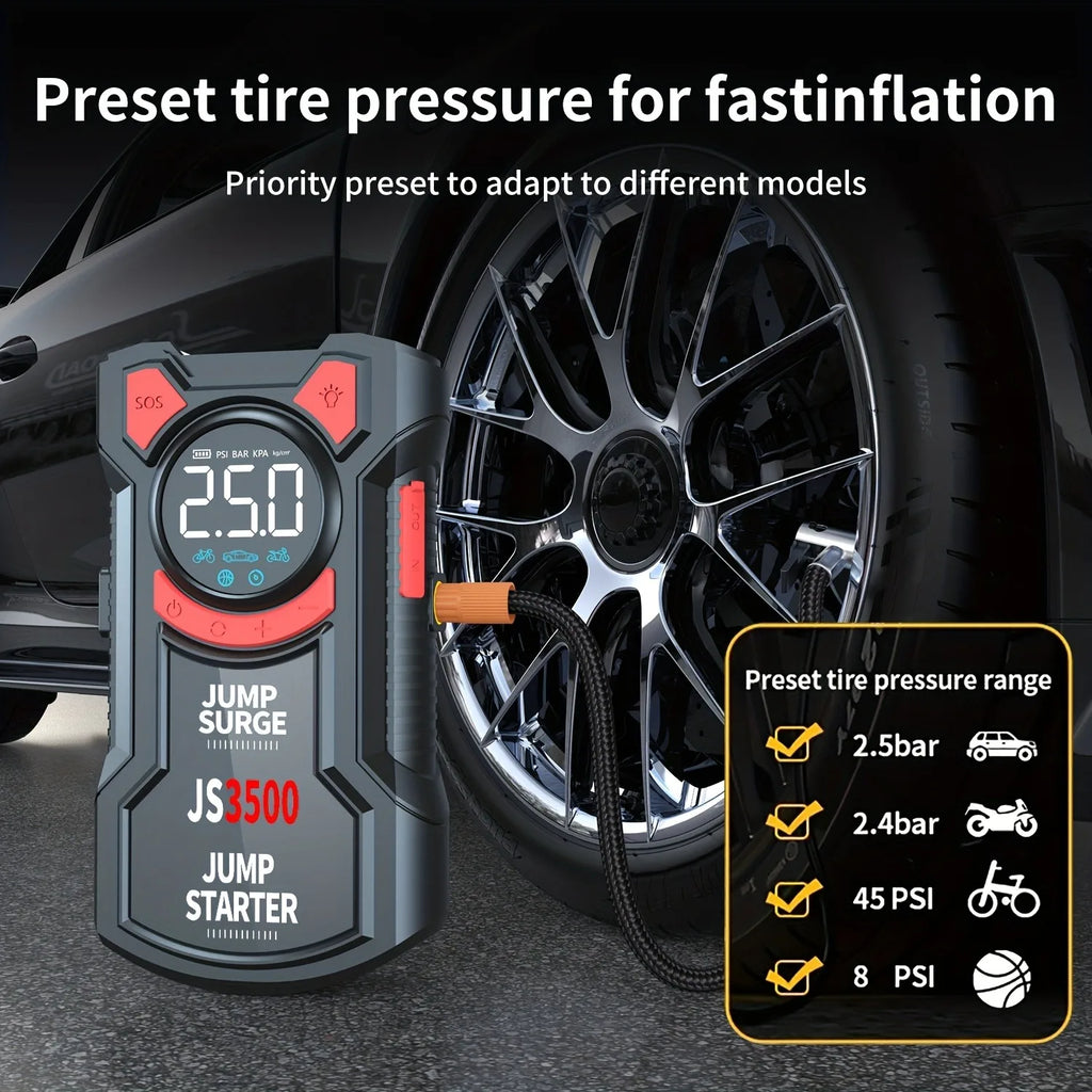 5-in-1 Jump Starter with Air Pump 3000A Peak Starter Box 150PSI Battery Pack with Digital Tire Inflator Car Battery Jump Starter