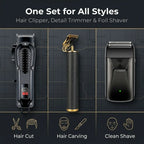 Professional 3-in-1 Electric Hair Clipper Set with LED Display, USB Rechargeable Cordless Trimmer for Men, Beard & Head Shaver Kit with Multiple Guide Combs