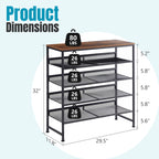JHK 5-Tier Metal Shoe Storage Cabinet Free Standing Storage Organizer Holds 16-20 Pairs for Closet Shoe Storage Shelf with Adjustable Mesh Shelves and Wooden Top for Space Saving Cabinet Home