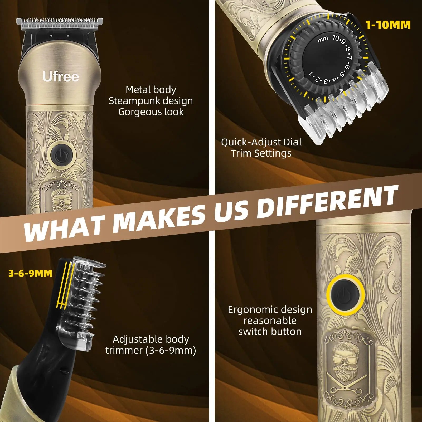 Ufree Beard Trimmer for Men, Electric Razor Shaver, Cordless Hair Clipper Shaving Kit for Mustache Body Nose Ear Hair Facial, Ad