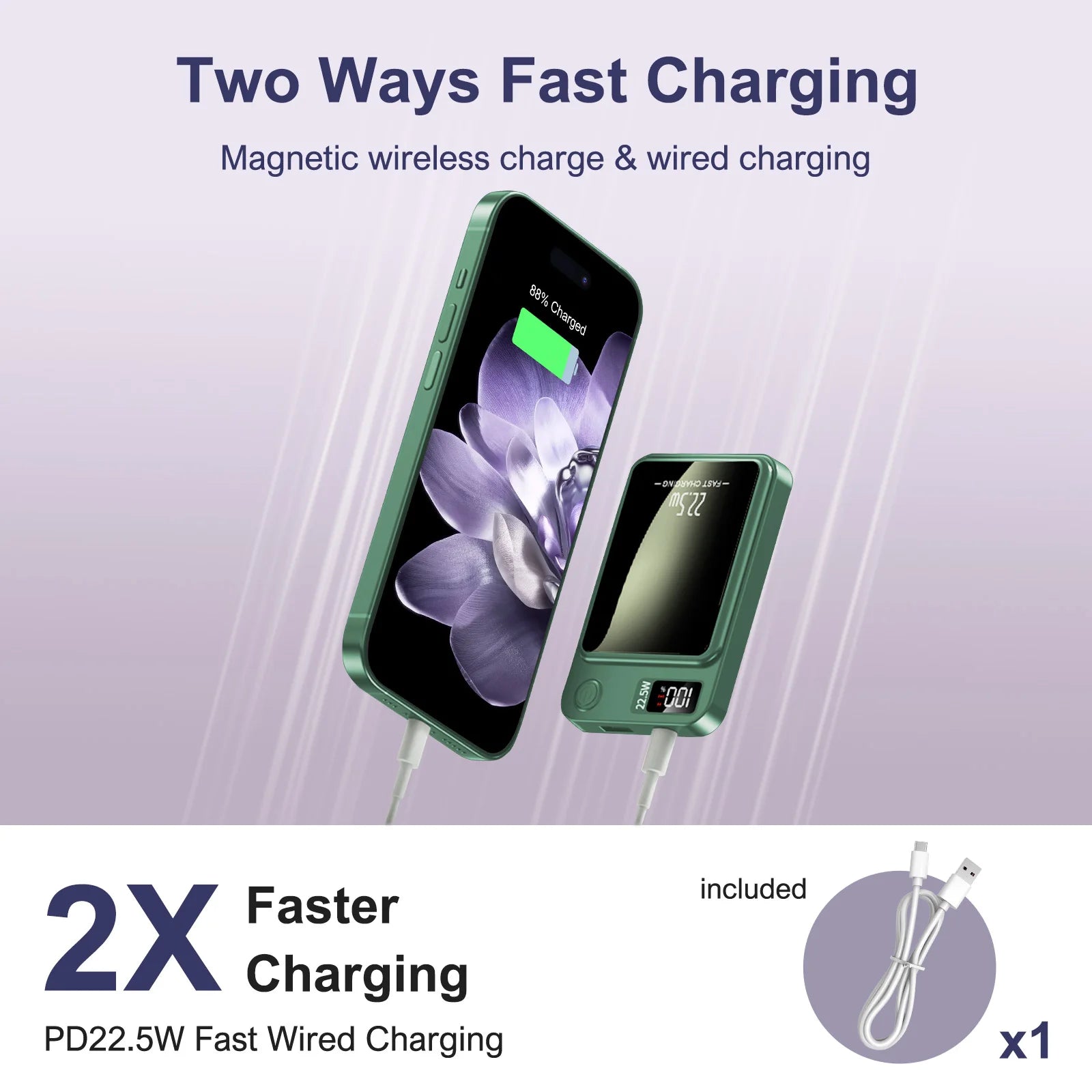 2-in-1 Wireless Magnetic Power Bank Fast Charging Portable PD 22.5W 10000mAh LED Power Display for iPhone 17/16/15/14 Samsung