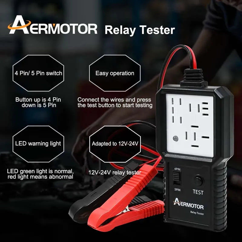 Aermotor 12V -24V Car Relay Tester Electronic Automotive Relay Detector Auto Battery Checker Alternator Analyzer Diagnostic Tool