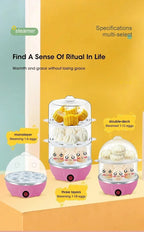 Automatic Electric Egg Steamer 7 Eggs Capacity Double Layer Design for Custard Boiling Poaching Fast Breakfast Kitchen Appliance