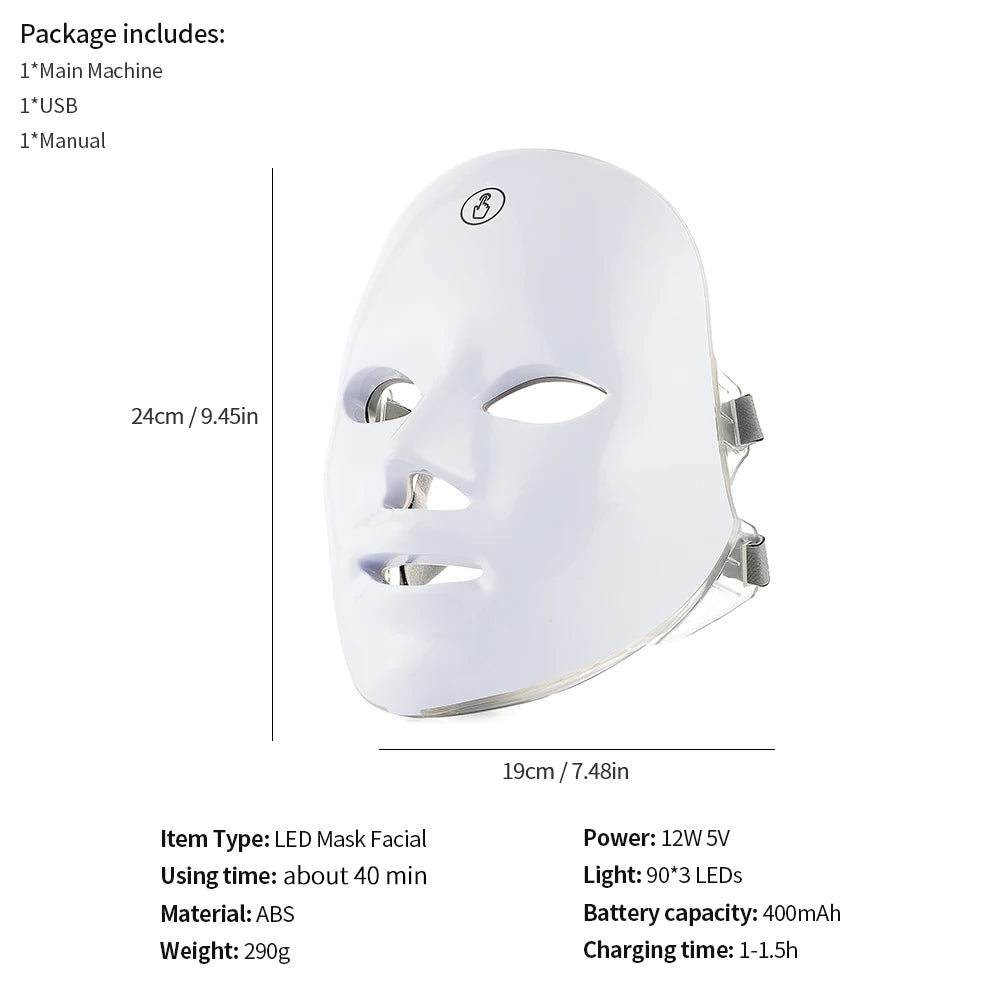 Wireless LED Face Mask 7 Colors Rechargeable Portable Facial Mask Skin Rejuvenation Skin Care Beauty Device