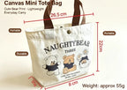 Cute Bear Canvas Mini Handheld Tote Bag Women Portable Lunch Bag Small Student School Handbag Ideal Gift Bag