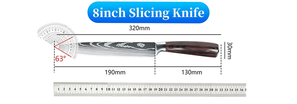 9 Types of Stainless Steel Kitchen Knife, Japanese Chef Knife, Meat Cleaver, Santoku, Bread, Boning, Slicing, Fruit Knife with Gift Box