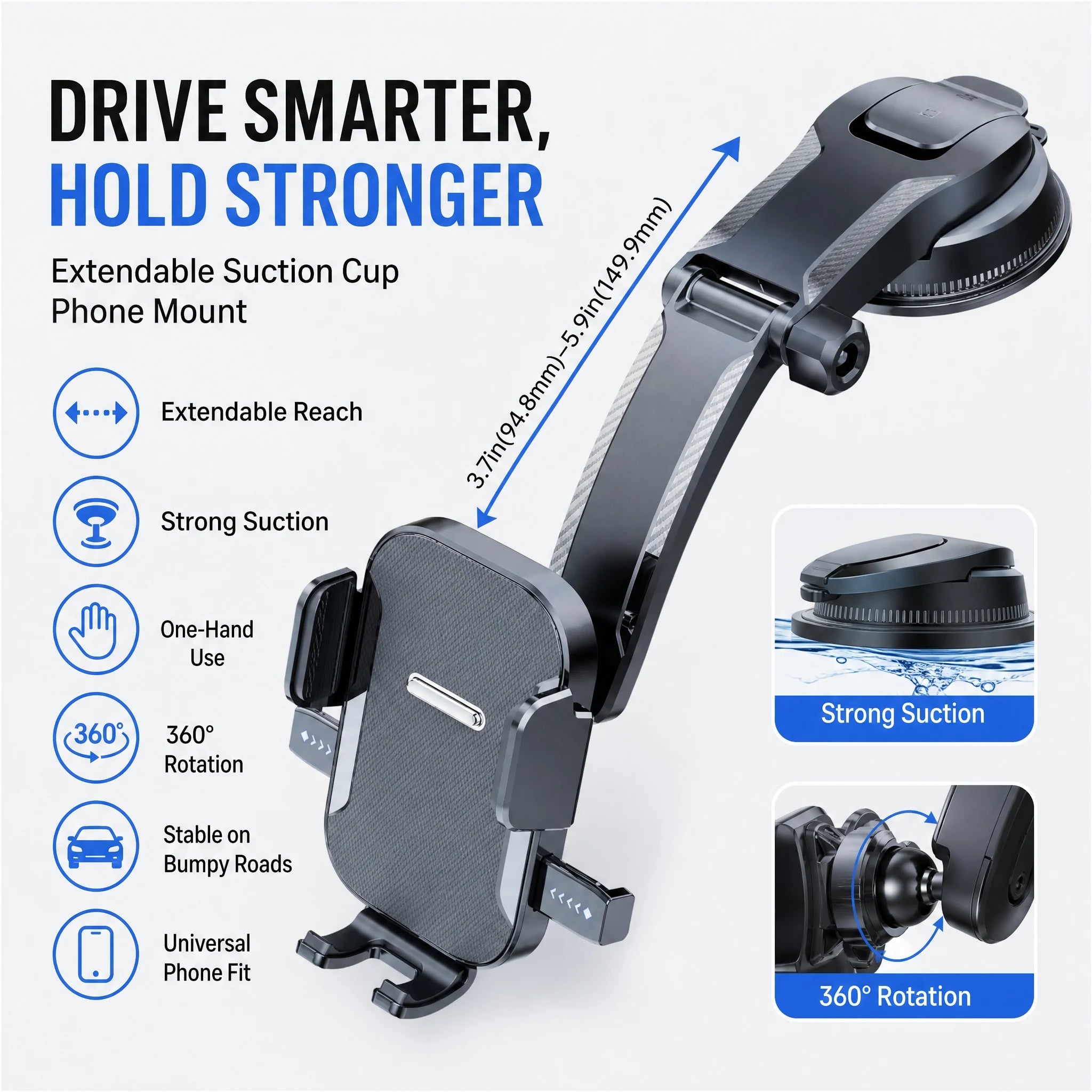 Car Phone Holder – Nano Flexible Silicone, 360° Rotation, Doesn't Block Screen, Compatible with iPhone Series for iPhone 17