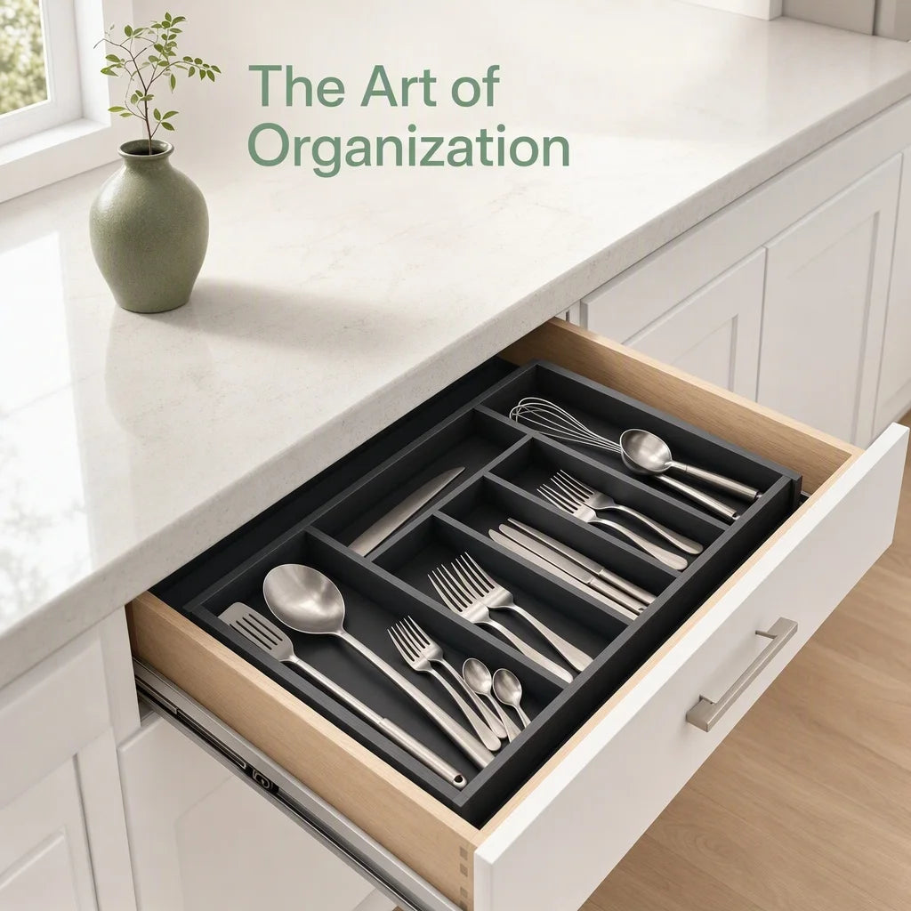 Bamboo Expandable Drawer Organizer for Utensils Holder, Adjustable Silverware Organizer Cutlery Tray, Drawer Dividers for Utensils, Flatware, Knives in Kitchen, Bedroom, Living Room