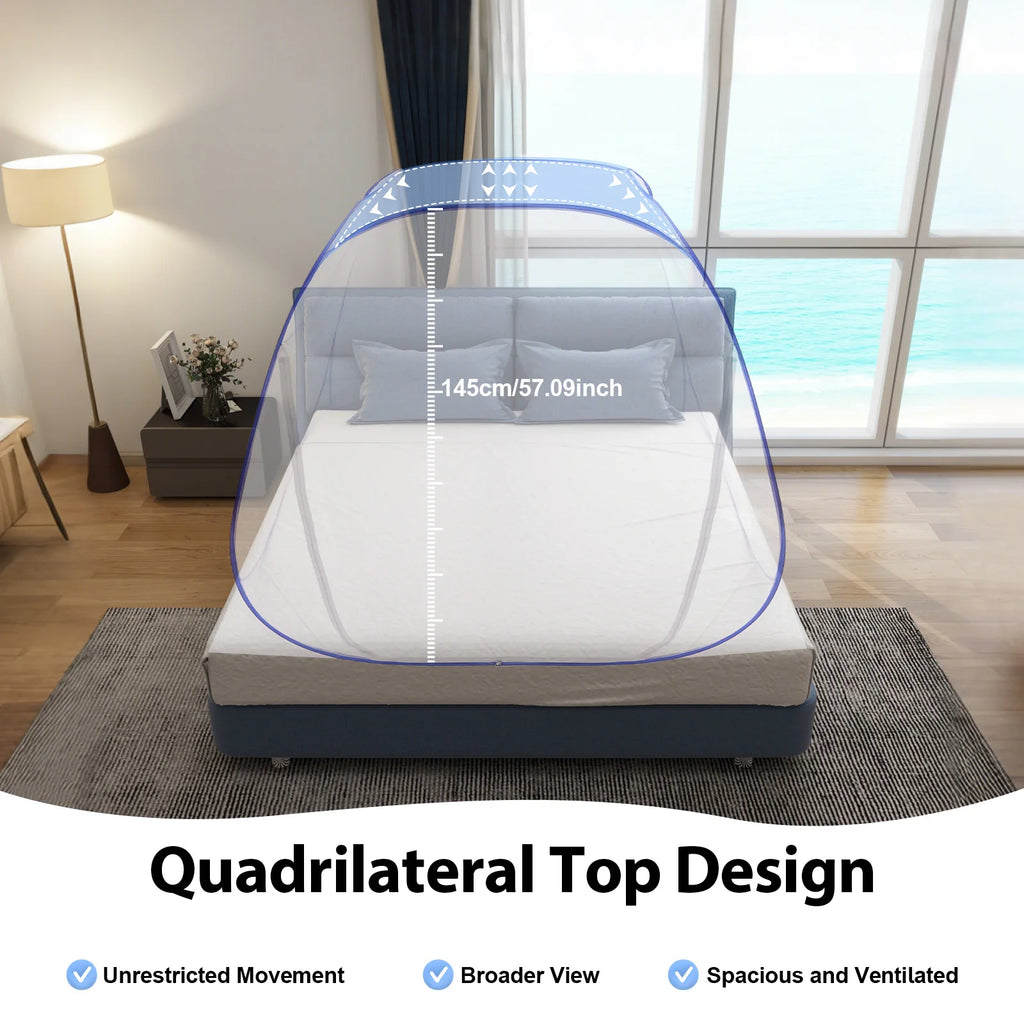 1.8M Blue Bed Cover Total Enclosed Anti-Mosquito Bed Canopy with Storage Bag Triple Door Double Zip Design Easy Installation