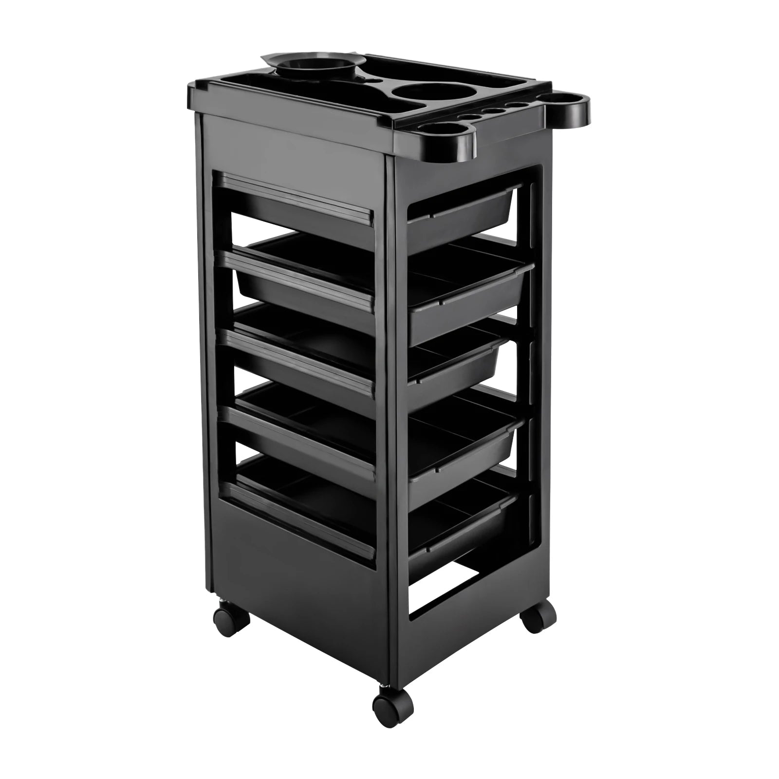 Salon Trolley Cart with Wheels and 5 Drawers, Multipurpose Beauty Cart, Hairdressing Rolling Cart for Barbershop Beauty Spa, Black