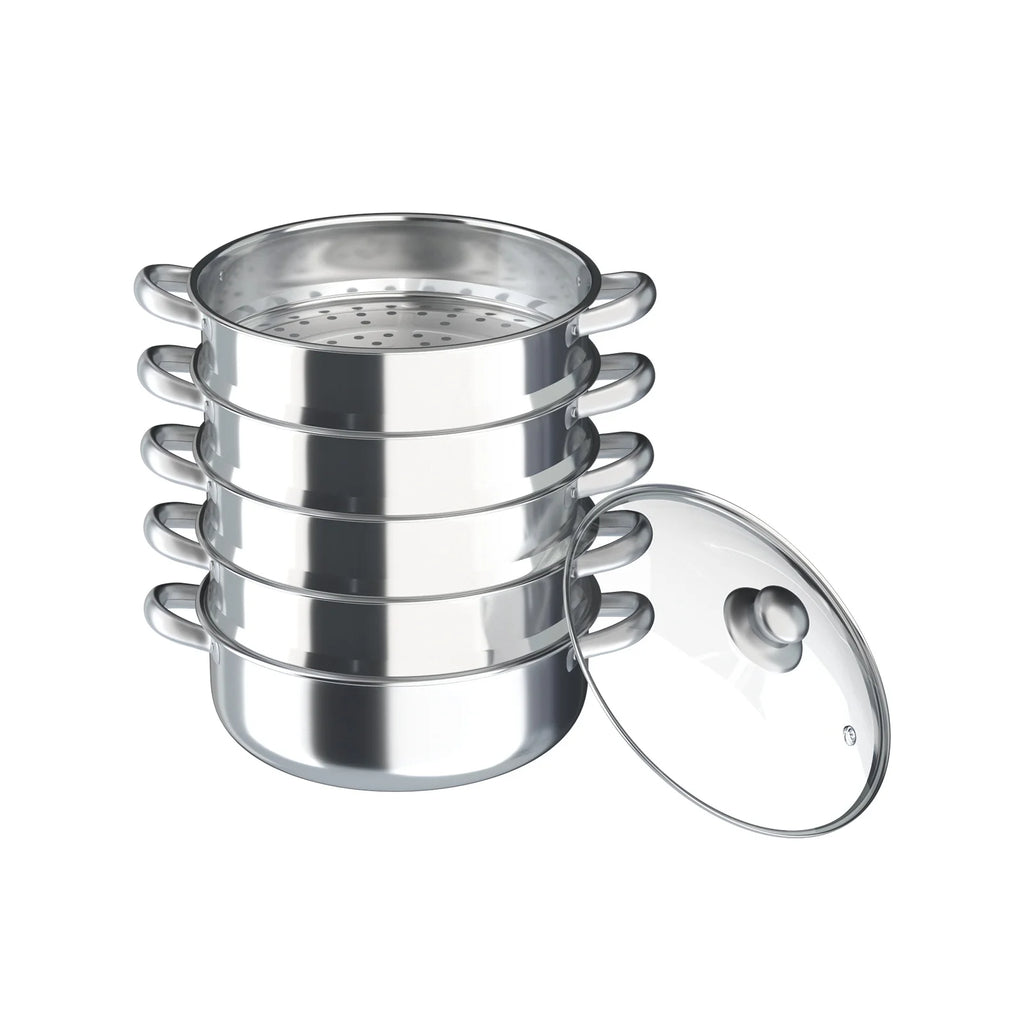 5-Tier Stainless Steel Steamer Cookware Cooking Pot Tier 4 Steaming Grids 1 Cooking Pot 28cm/30cm/26cm Steamer Pot