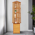 6-Tier Corner Bamboo Book Shelf Waterproof 360° Rotating Storage Display Rack Floor Standing Bookcase Shutter Door Design for Living Room Study Room Office,37*37*172cm