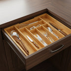 Bamboo Expandable Silverware Drawer Organizer, Adjustable Kitchen Utensil Tray for Forks, Spoons and Knives, Wood Storage Cutlery Holder for Bedroom and Living Room