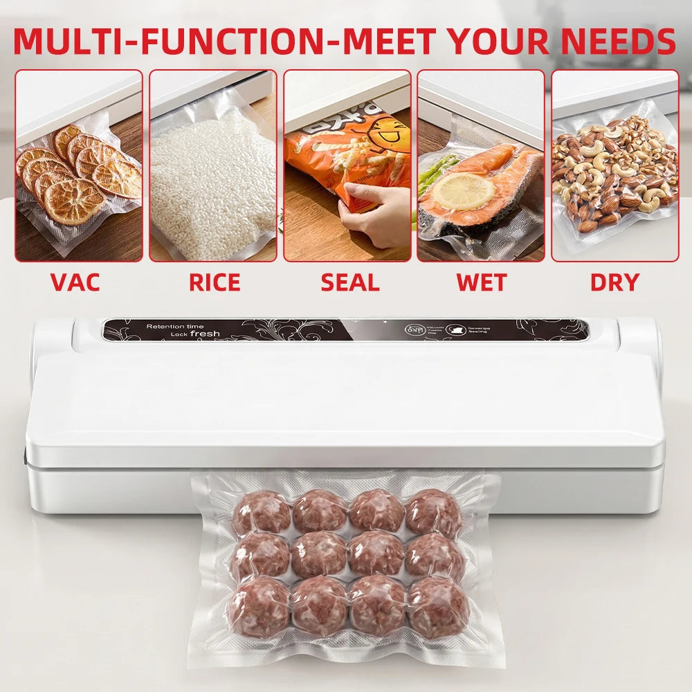 120W High Power Vacuum Sealer 95KPA Strong Suction Digital Countdown Dry & Wet Food Sealer Machine with 20pcs Bags for Home Refrigerator Sous Vide Cooking